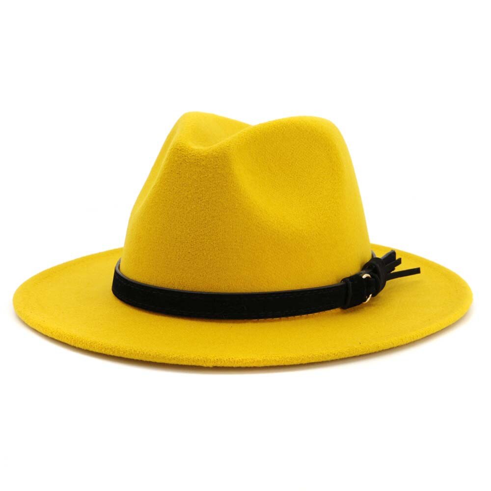 Vintage sommar bred brätte fedorahatt kvinnor lädersnöre imitation ylle jazzhatt keps chapeau för resor: 6