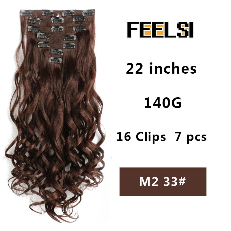 16 Clips In Hair Extension Body Wave 22"Invisible hair extension clip For Women Synthetic Hair Extensions Brown black Gold Color: P12/613