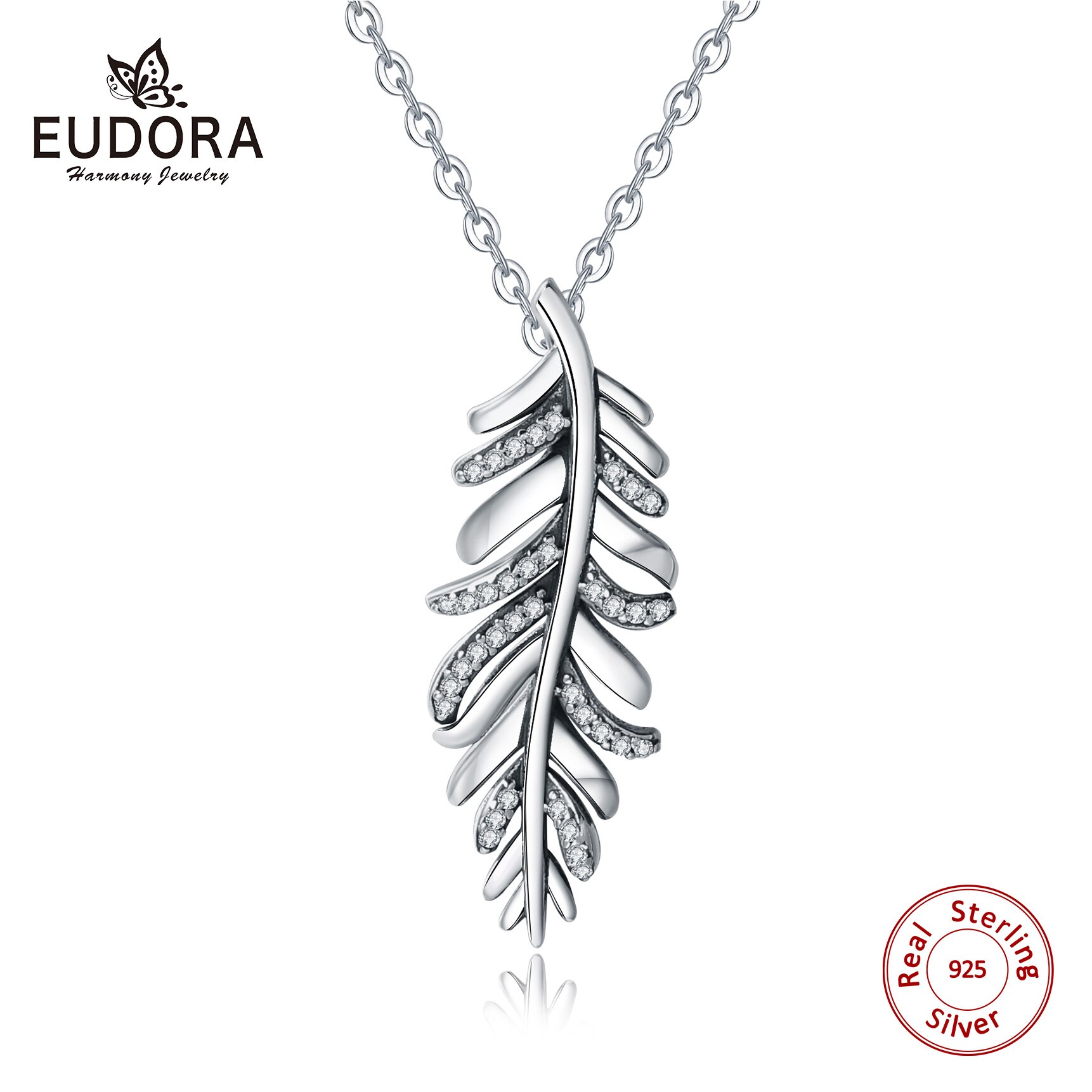 Eudora Authentieke 925 Sterling Zilver Zirconia Leaf Geluk Hanger Ketting Fijne Sieraden Voor Meisje Charmante CYD485