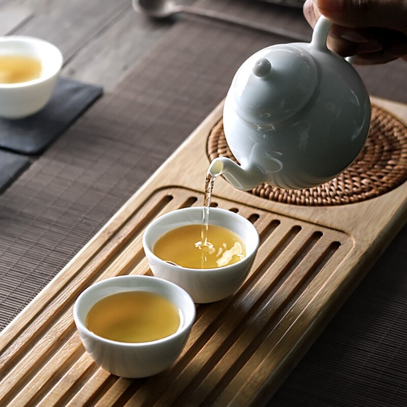 Solid Bamboo Wood Tea Tray Rattan Mat Bamboo Trays Coffee Tea Dessert Serving Tray for Hotel Tea Plate Accessories