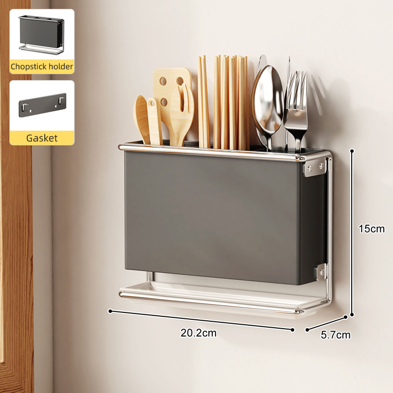 Soporte para cubiertos para encimera de cocina, montado en la pared, sin taladro, cuchillo, organizador de palillos, estante de almacenamiento de drenaje para utensilios de cocina: Chocolate