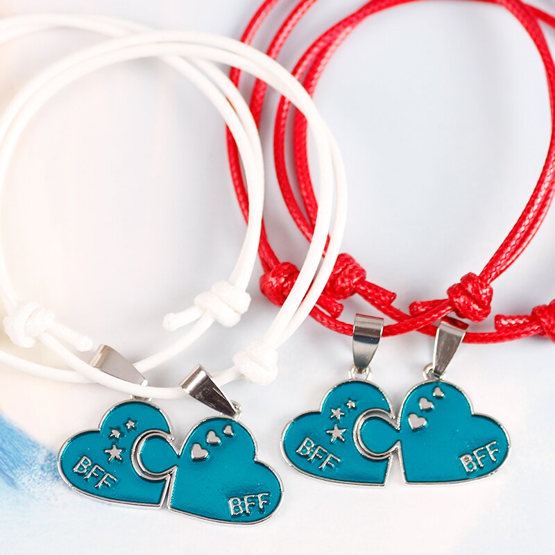 BFF Friendship Jewelry Bracelet 2 Piece Set Leather Cord Pendant Men And Women Heart Shape Alloy Best Friend