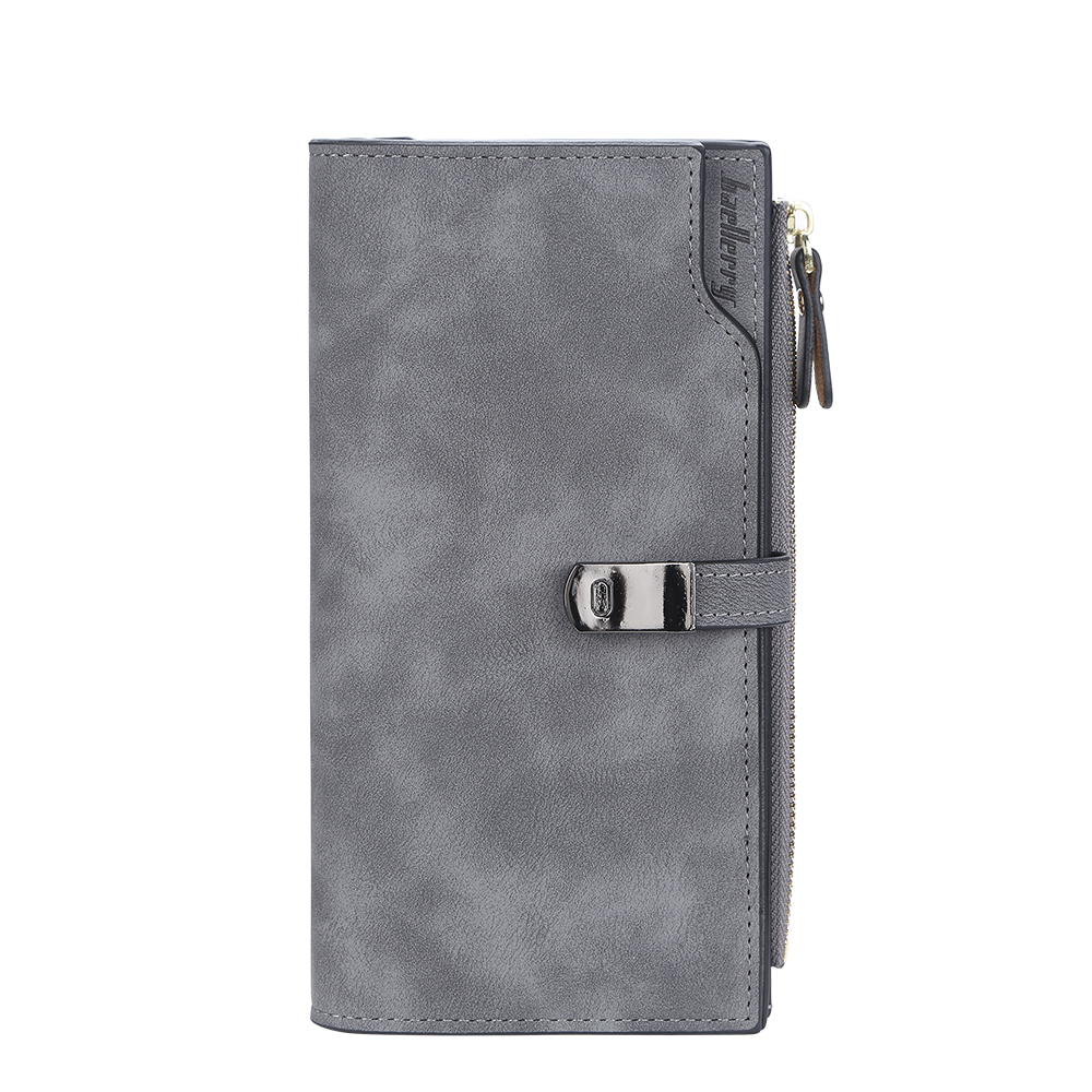 Women Long Wallets Magnetic Buckle Card Holder Classic Female Purse Zipper Wallet For Girl: GRAY