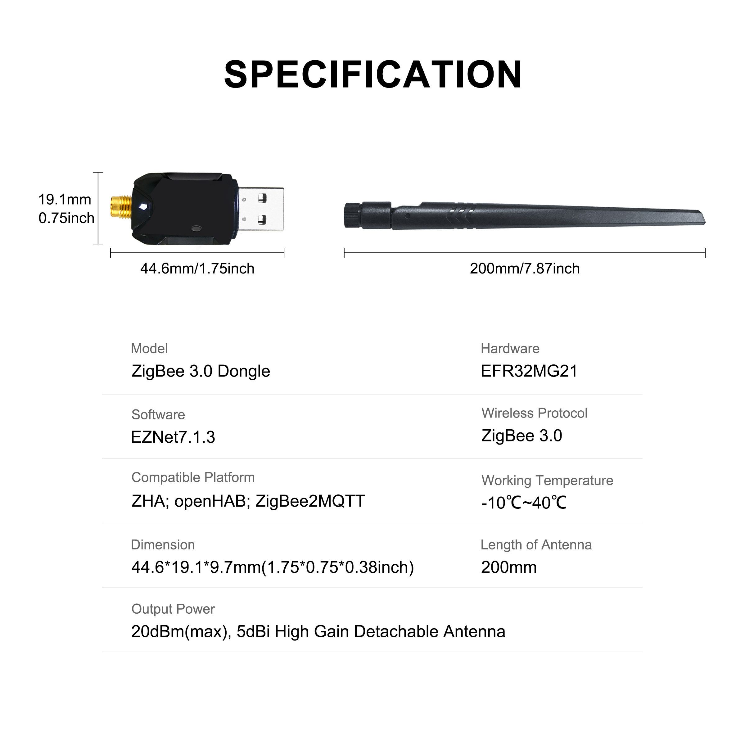 GIRIER ZigBee 3.0 Dongle USB Gateway, Universele ZigBee Gateway met antenne Compatibel met Home Assistant OpenHAB ZigBee2MQTT
