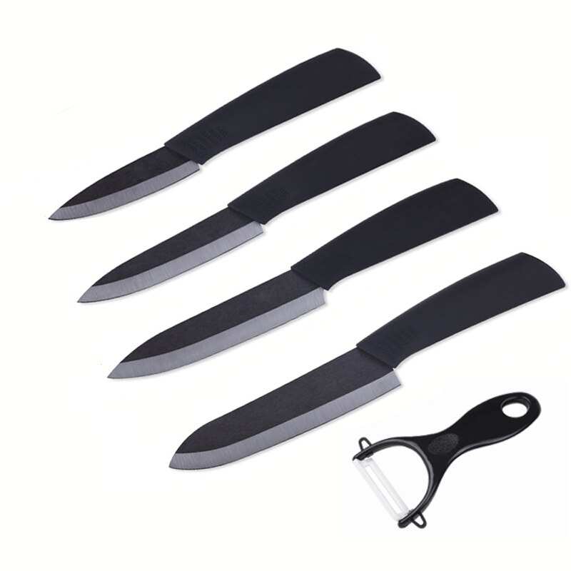 Kjøkkenkniver keramisk kniv sett 3 4 5 6 tommer + skreller zirconia kutter skjære frukt kjøtt keramisk kokkekniv kokeverktøy: 3 4 5 6 svart