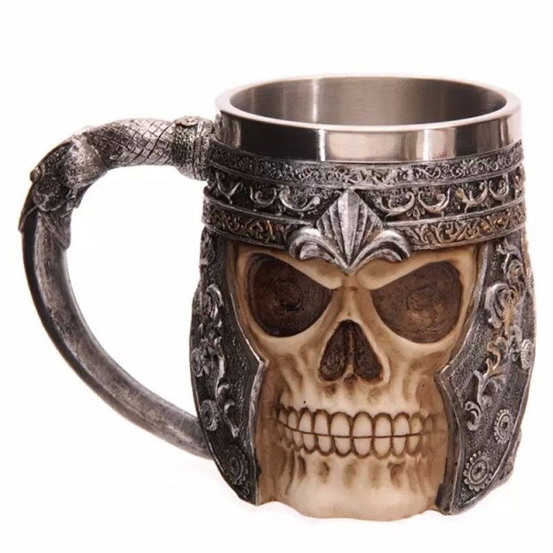 1Pcs Rvs Liner Drinken Schedel Cup Hars 3D Schedel Tankard Horror Decor Cup Voor Halloween Party Bar