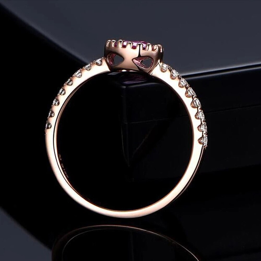 Huitan Delicate Engagement Ring Voor Vrouwen Rose Goud Kleur Met Roze Ovale Steen Eenvoudige Dazzling Cz Ringen Sieraden