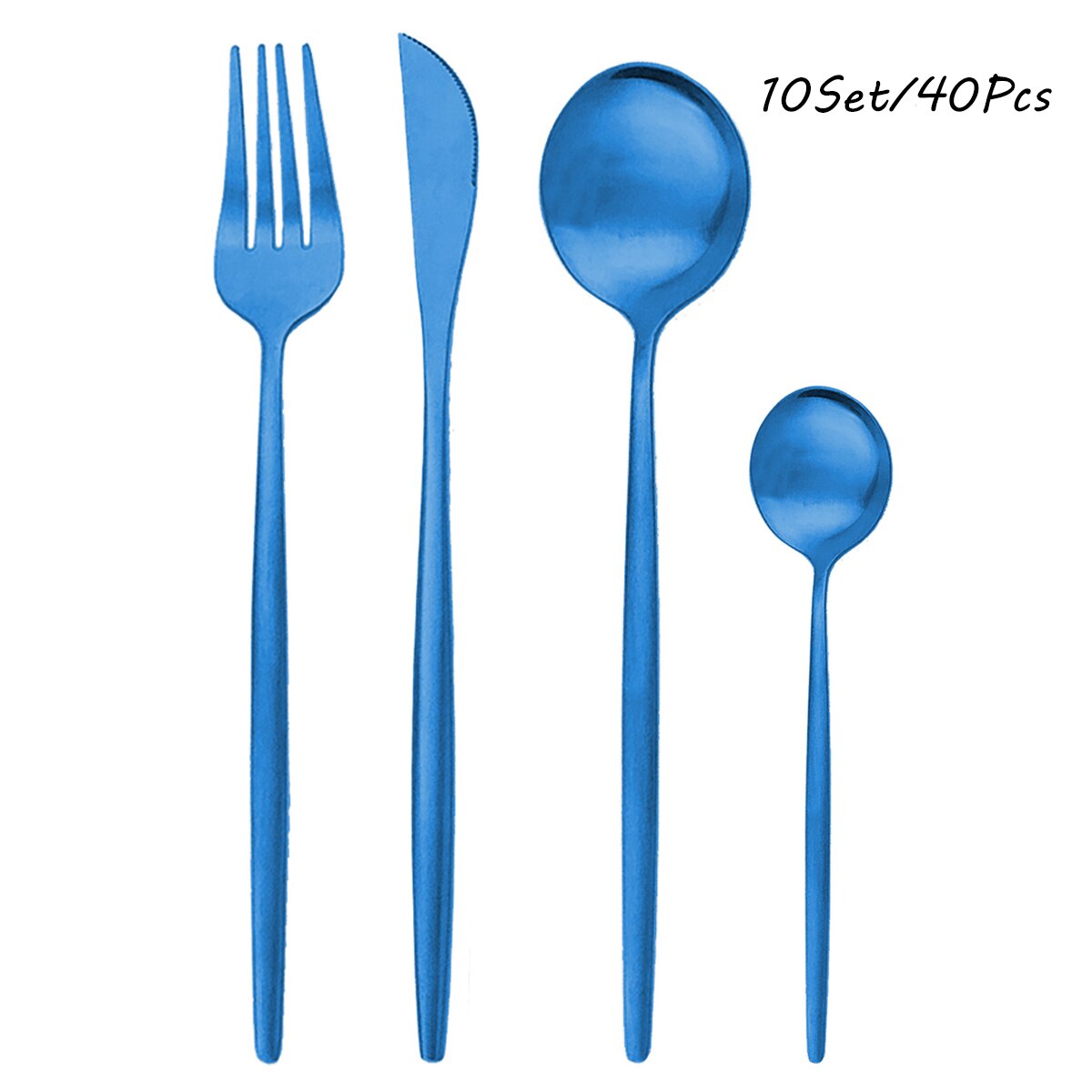 Western 40Pcs Black Matte Cutlery Set 304 Stainless Steel Dinnerware Set Knife Fork Spoon Flatware Kitchen Silverware: 40pcs Blue