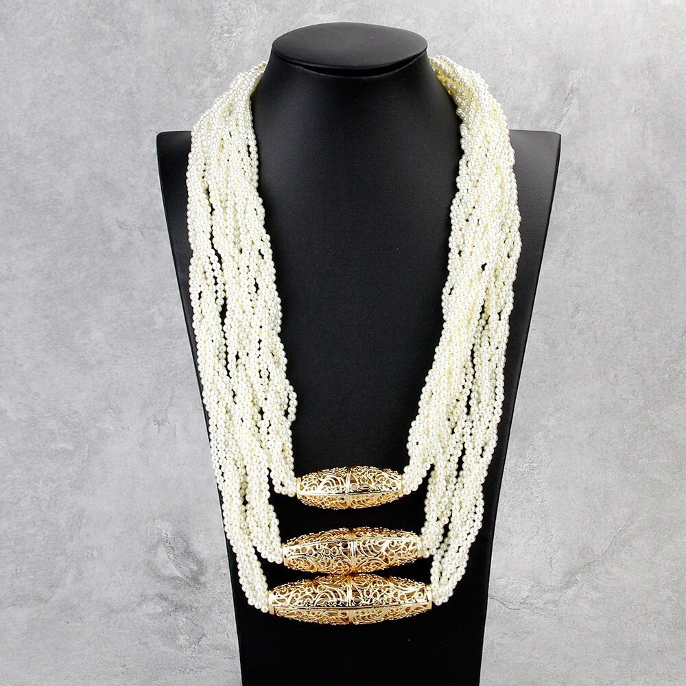 Sunspicems Multilayered Beads Chain Romantic Choker Necklace Simulated Pearl Necklace African Wedding Jewelry Bride