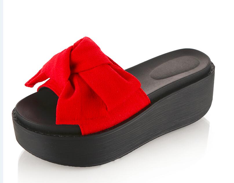 SHIDIWEIKE pajarita grande mujer playa Flip Flops sandalias de verano antideslizante zapatillas Sandalias de plataforma tamaño 34-39 B768: Rojo / 6,5