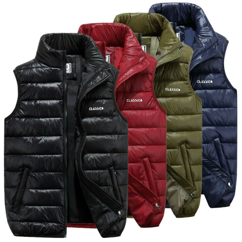 4 Colors Men Casual Sleeveless Vest Top Coat Male Padded Vest Jacket Quilted Outwear Tops Zip Up Waistcoat Outfits Plus Size