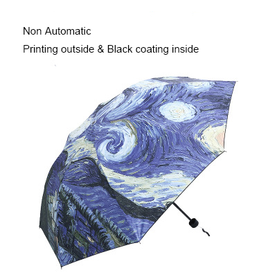 3 Folding Windproof Van Gogh Oil Painting Umbrella Outdoor Women Sun Protection Umbrella For Women Girl: 1.Non Automatic