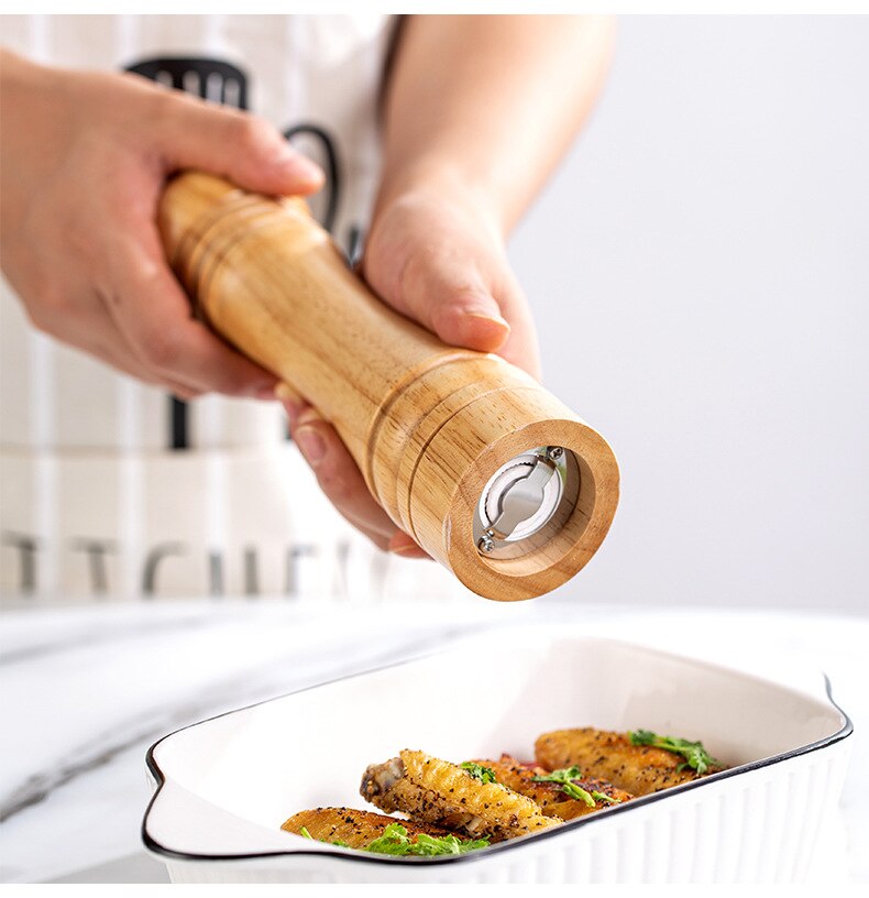 5" 6" 8" 10" Salt and Pepper Grinder, Solid Wood Spice Pepper Mill with Strong Adjustable Ceramic Grinder Kitchen Cooking Tools
