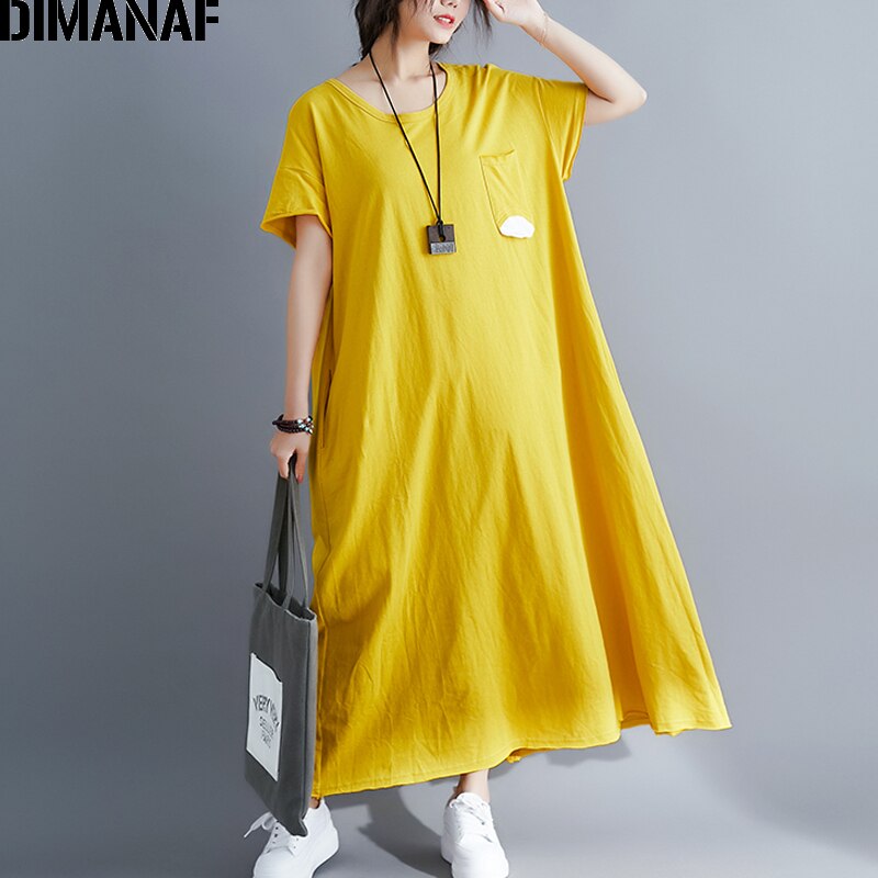 Dimanaf plus size vestido feminino tamanho grande algodão vestidos femininos roupas soltas casual senhora maxi vestido longo básico sólido verão 2021