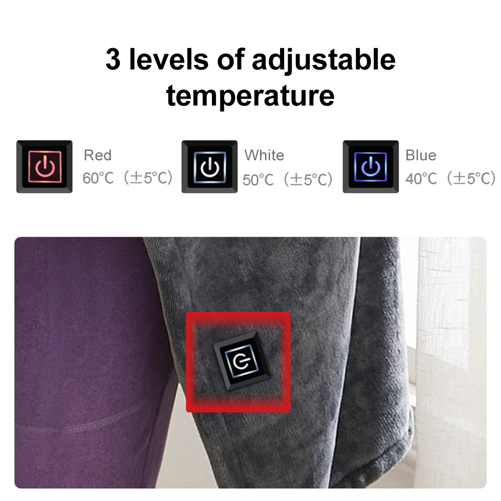 Usb Warmte Deken Warme Sjaal Deken Coral Fleece Pluche Elektrische Verwarming 3-Speed Passen Temperatuur Winter Grote Rits Wasbare