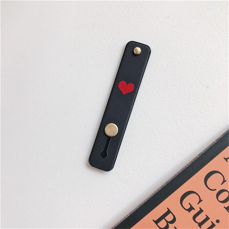 1 pz Candy color cuore custodia per cellulare staffa supporto per cinturino da polso push stretch cinturino da polso in silicone supporto per impugnatura per dito: Black -heart
