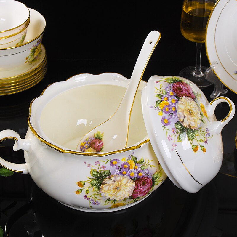 Jingdezhen Keramische Bone China Servies Gerechten Kom Plaat Soep Lepel Westerse Steak Plaat Met Diy Servies