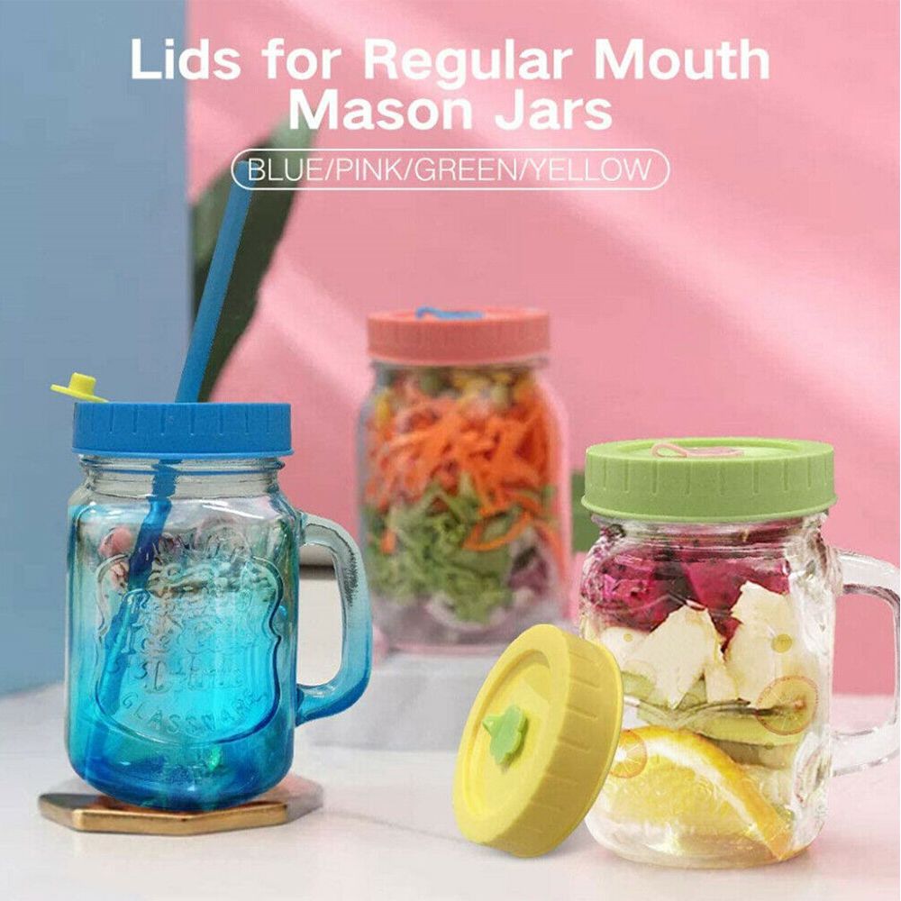 Cute Plastic Mason Jar Lids With Straw Hole Leak-Proof Jar Caps Food Storage Canning Lids Kitchen & Dining Supplies