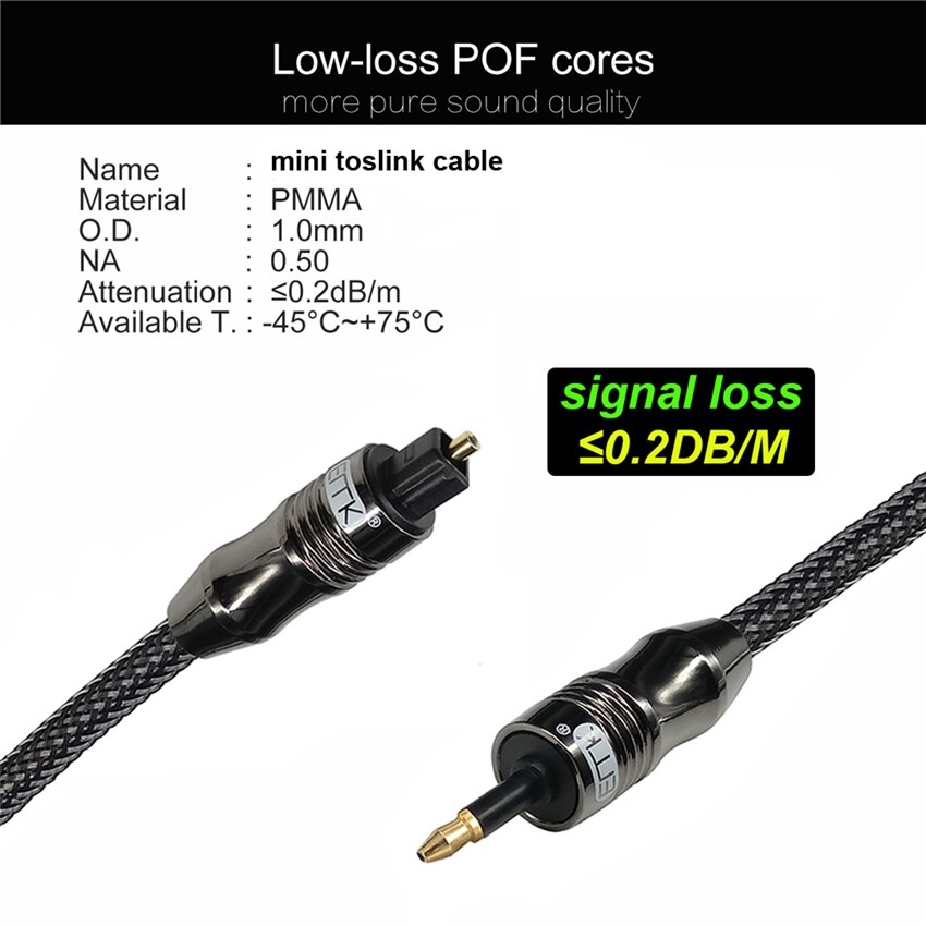 Emk mini toslink til mini toslink-kabel 3.5mm spdif-kabel toslink 3.5 to 3.5 optisk lydkabel for macbook dvd 3m 5m 8m 10m