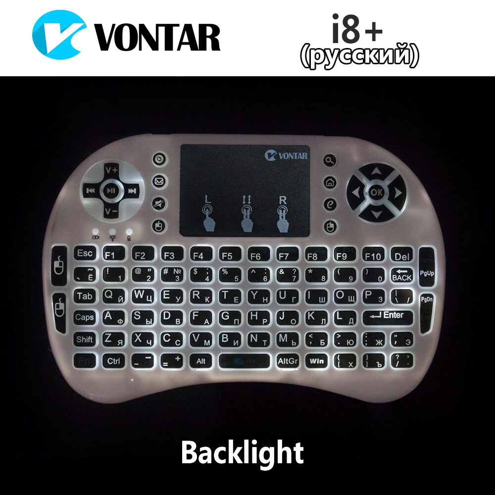 Vontar Backlight I8 Engels Russisch Spaans 2.4 Ghz Wireless Keyboard Air Mouse Touchpad Backlit Voor Android Tv Box Mini Pc