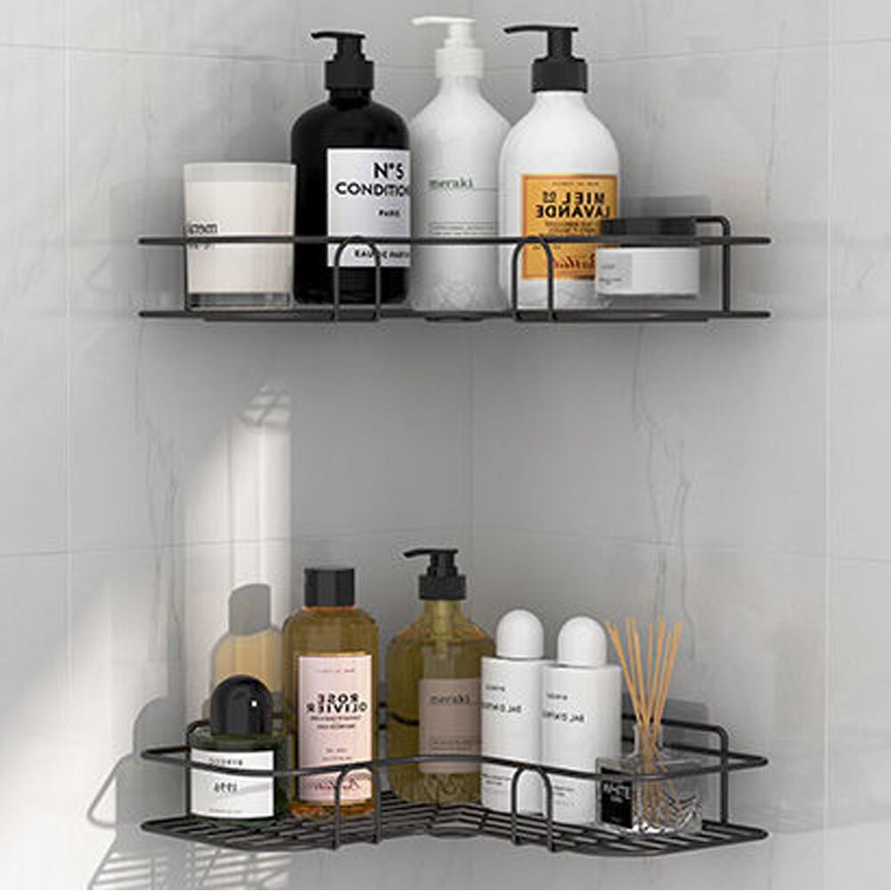 Kylpyhuone hylly suihkun säilytysteline toliet teline shampoo säilytysteline teline kylpyhuonetarvikkeet keittiön järjestäjäteline: Musta 2 kpl