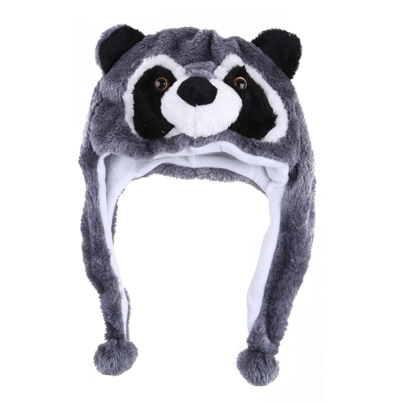 Unisex Winter Fuzzy Pluche Wasbeer Dier Hoed Met Pompom Lange Bandjes Sneeuw Ski Warme Oorklep Beanie Cap Cosplay Kostuum