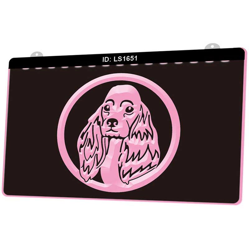 Ls1651 cocker-spaniël honden dierenwinkel 3d graveerbare led-lichtborden meerdere kleuren gratis detailhandel