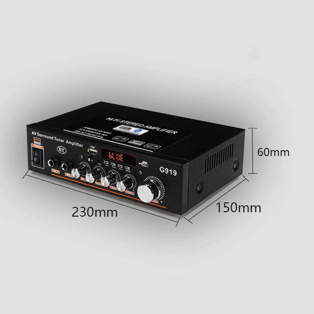 2 Channel Stereo Audio Amplifier BT Dual Channel Power Amplifier FM Radio Receiver with TF Card/USB/Aux Input Remote Control