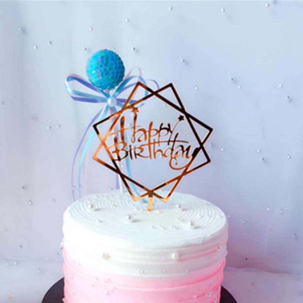 Gold Silver Black Pink Acrylic Hand writing Happy Birthday Cake Topper Dessert Decoration for Birthday Party Lovely
