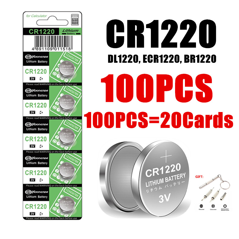 2-100pcs 45mAh CR1220 Batteria a bottone a bottone per orologio Chiave remota per auto CR 1220 ECR1220 GPCR1220 5012LC 3V Batterie al litio: Rosso