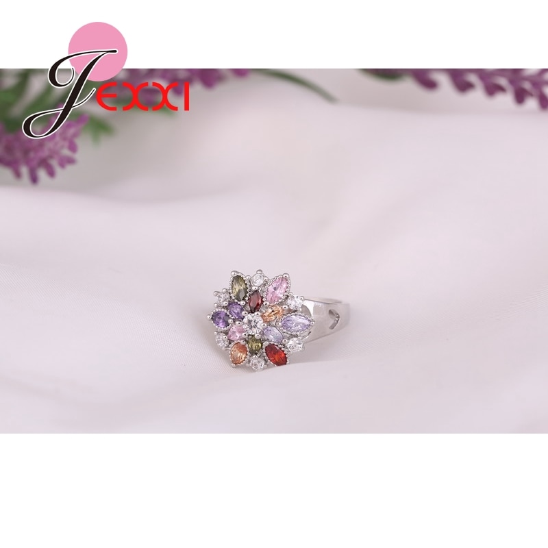 Mode-sieraden Party Vinger Ring Kleurrijke Cz Crystal 925 Sterling Zilver Vrouwen Bruiloft Engagement Ringen Bijoux