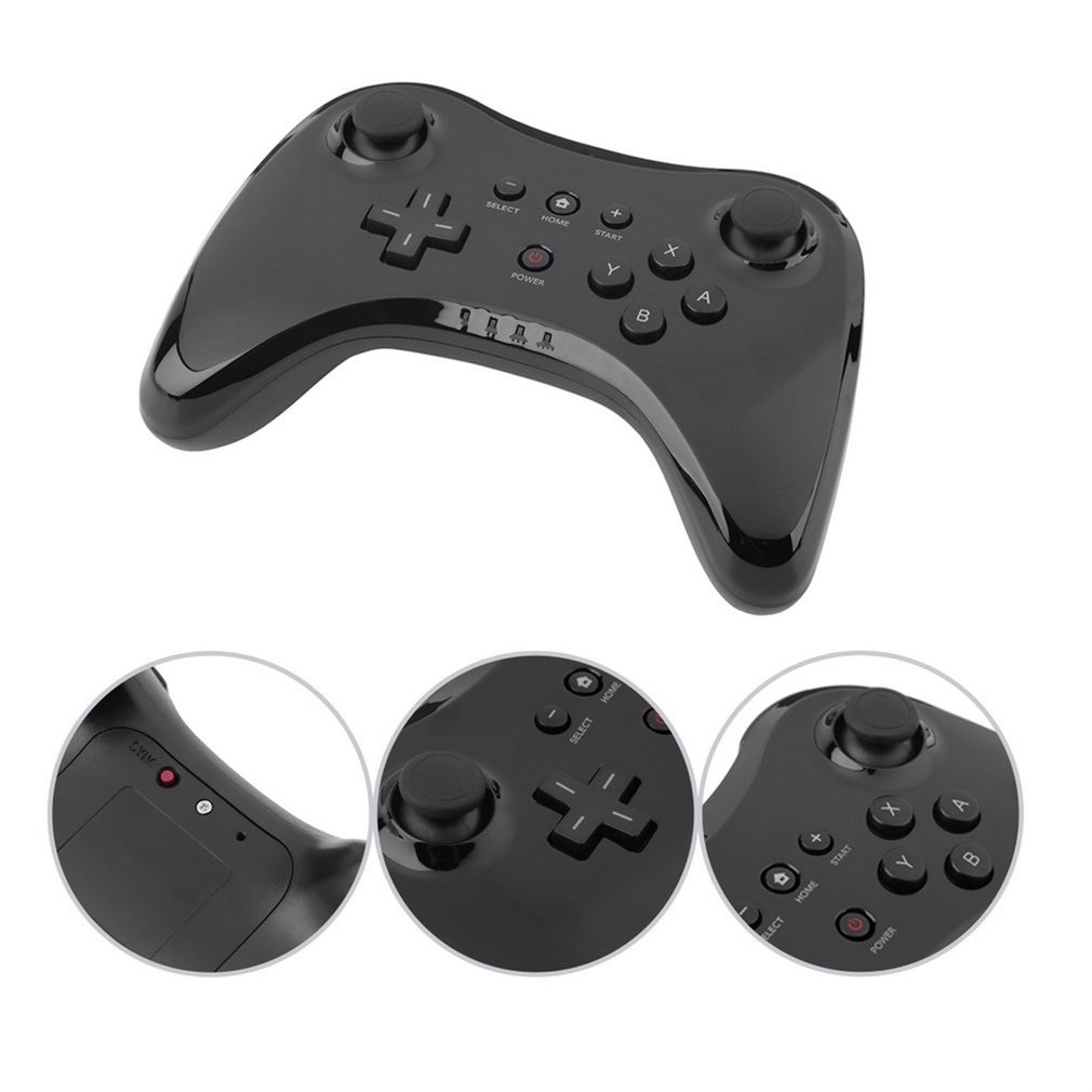 Ergonomic Wireless Controller Gamepad Joypad Joystick Remote Black Wireless Controller Suitable for Nintend Wii U Pro