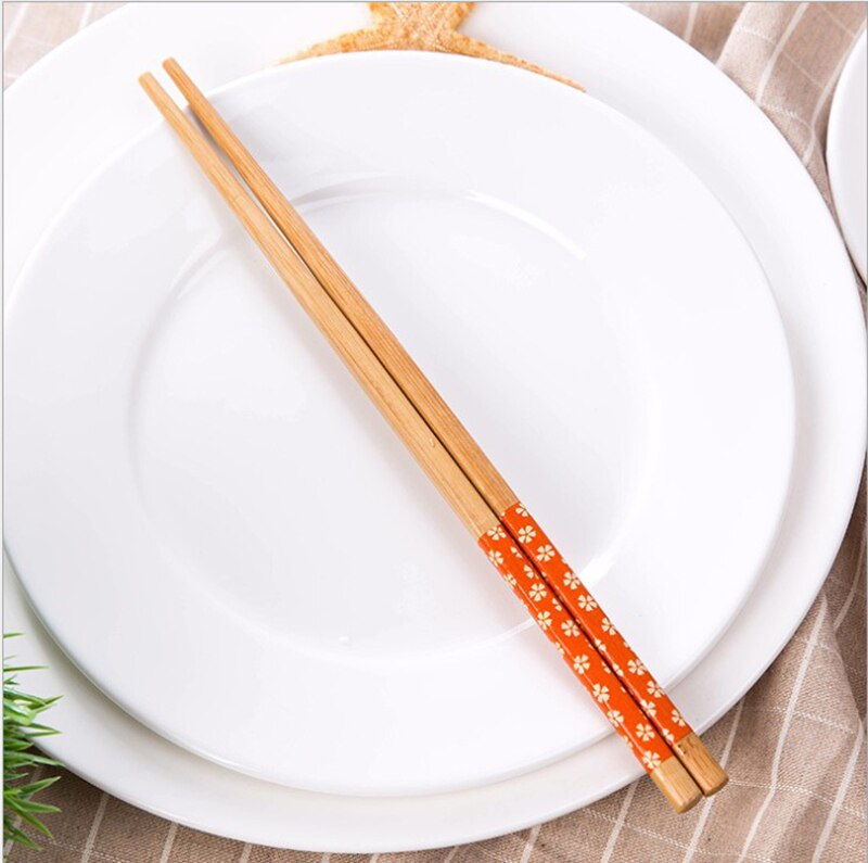 Palillos de madera clásicos chinos, palillos de bambú de flores naturales hechos a mano tradicionales, reutilizables, herramientas para Sushi, 1 par: Naranja