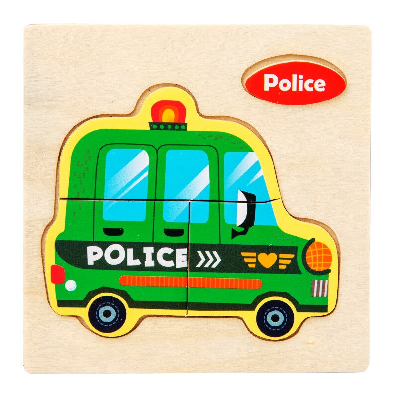 1Pcs Cartoon Wooden Animal and Transportation 3d Puzzle Jigsaw Wooden Toys for Intelligence Kids Baby Early Educational Toy: 13-police car