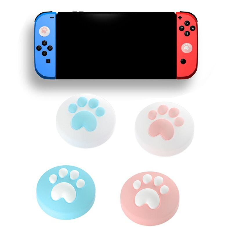 4PCS Cute Cat Claw Pattern Thumb Grip Cap Soft Silicone Joystick Protective Cover for NS Switch/Switch Lite Controller
