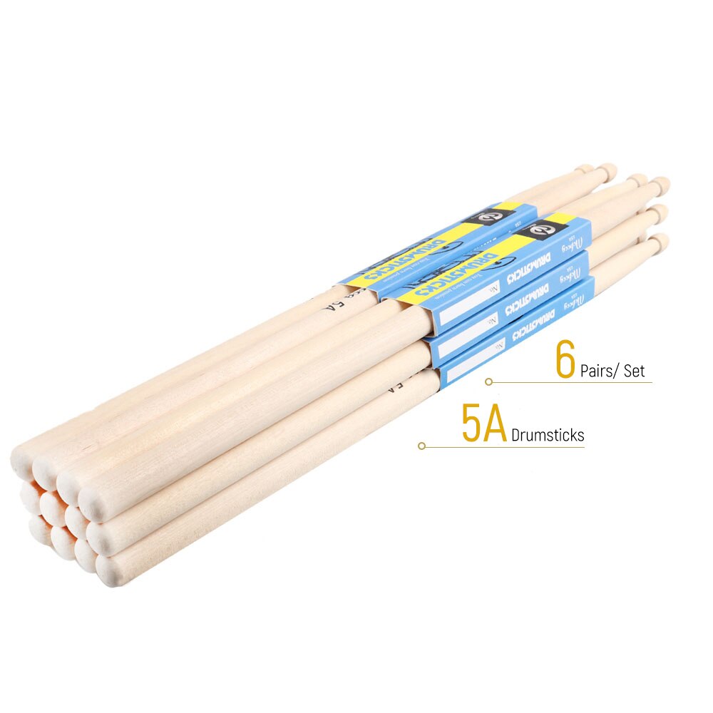 Drum Sticks 5A White Birch Wood Maple Wooden Drumsticks Electronic Drum Rack Drum Sticks for Percussion Instruments Accessories: 6 pair