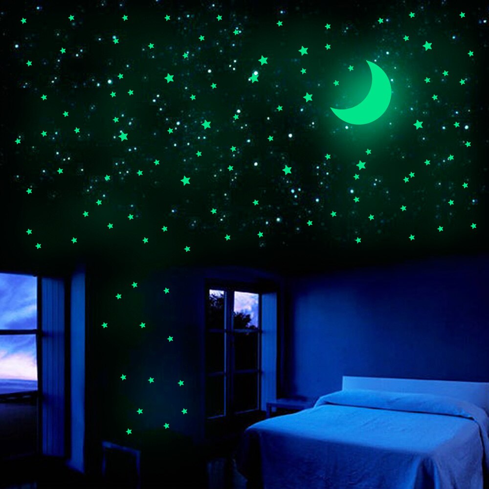 Wall Stickers 338 Pieces Glowing Stars Moon Stickers PVC Wall Posters for Bedroom Living Room Festival
