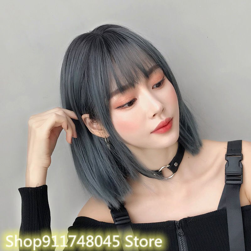 D3111Wig-Peluca de estilo japonés para mujer, con flequillo, tocado Bobo, a la , longitud del hombro, peluca con flequillo