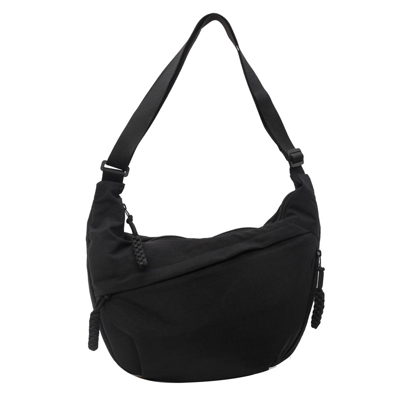 Vrije tijd Crossbody Hobo Bag met grote capaciteit Veelzijdig en niche Nylon schoudertas Studentenklasse postbode tas: Black