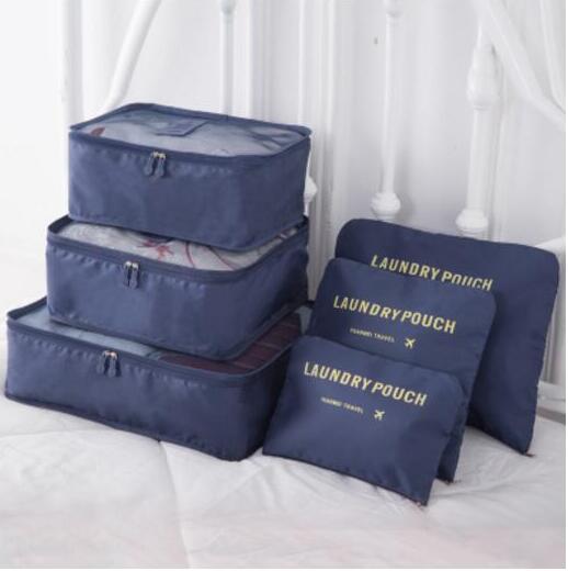 IUX 6 stks/set Mannen en Vrouwen Bagage Reistassen Verpakking Cubes Organizer Mode Dubbele Rits Waterdicht Polyester Zak: Deep Blue