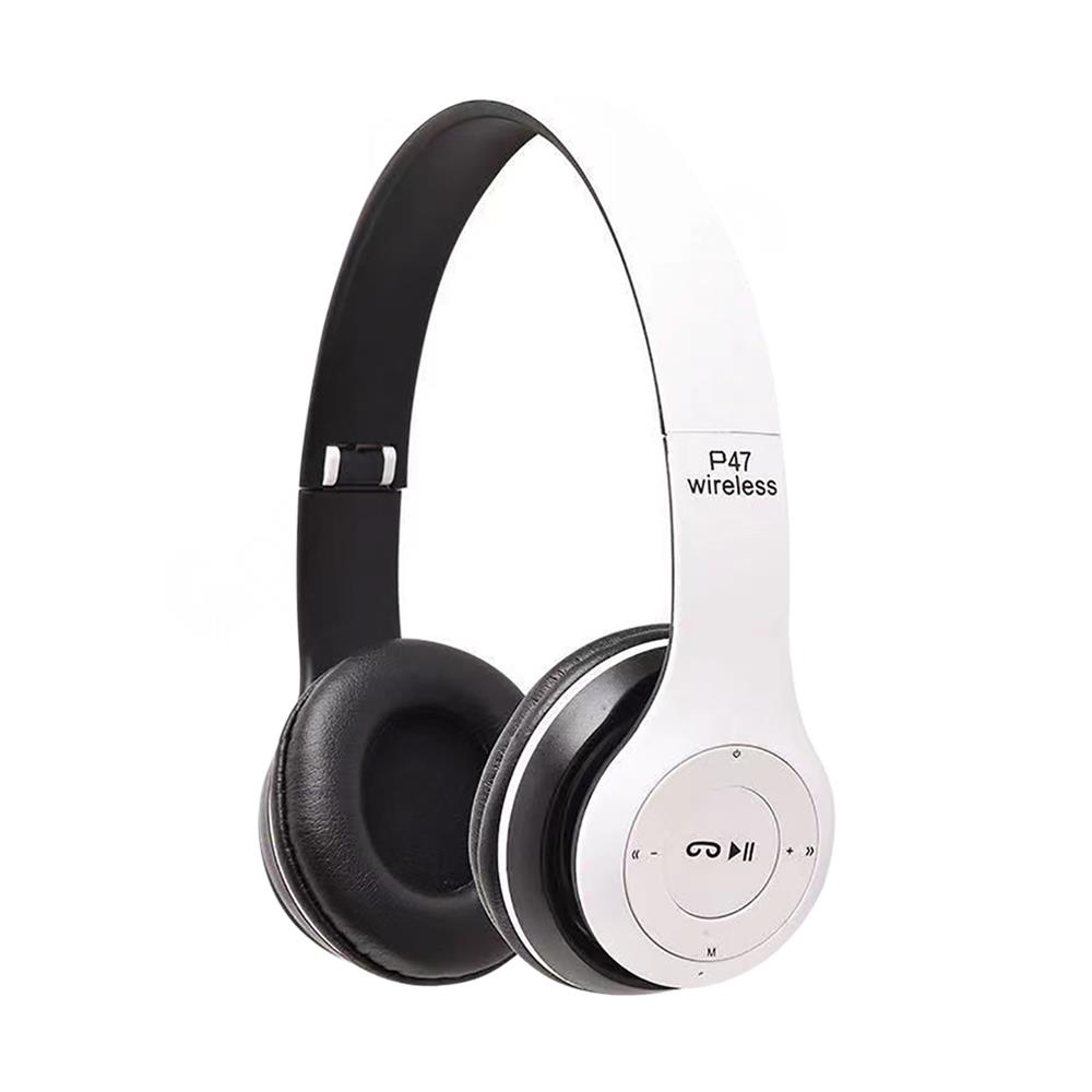 Stereofoniczne słuchawki bezprzewodowe P47 Bluetooth 5.0 składane słuchawki HIFI Bass Kid Girl kask prezent z mikrofonem do telefonu komórkowego: WHITE