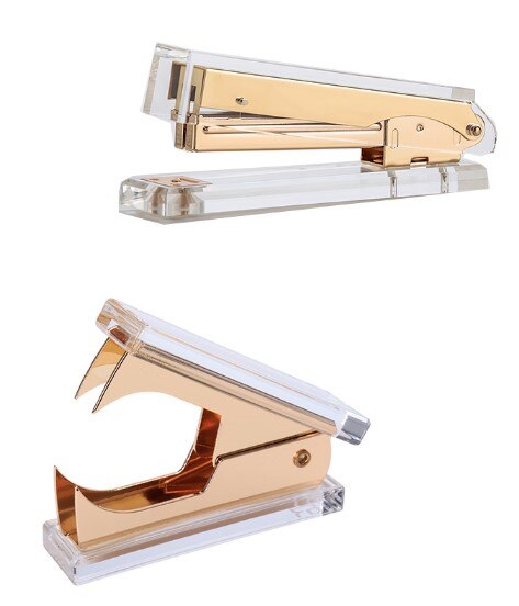 Rose Gold Acrylic Stapler office accessories school supplies: yellow gold 2pcs set