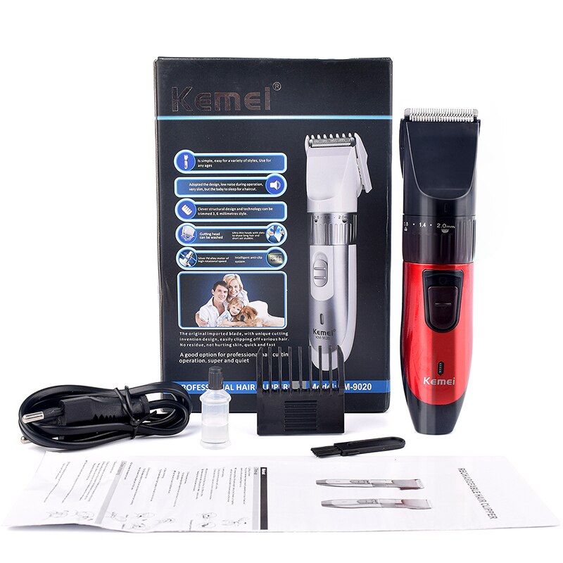 Kemei KM-730 Rechargeable Dry Dual-use Hair Clippers Hair Cutting Machine for Men Trimmer Hair Trimmer Haircut Kit: Red-Box