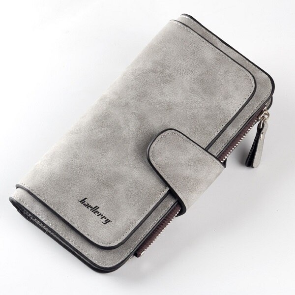 Baellerry Wallet Women Leather Luxury Card Holder Clutch Casual Women Wallets Zipper Pocket Hasp Ladies Wallet Female Purse: Gray