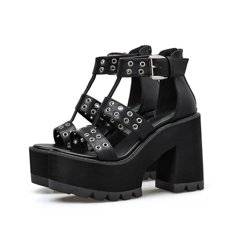 Vintage punk gootti kengät sandaalit nainen gladiaattorikengät platform sandaalit naiset avokärkiset kengät gladiaattorisandaalit naiset ljb 117: 4.5