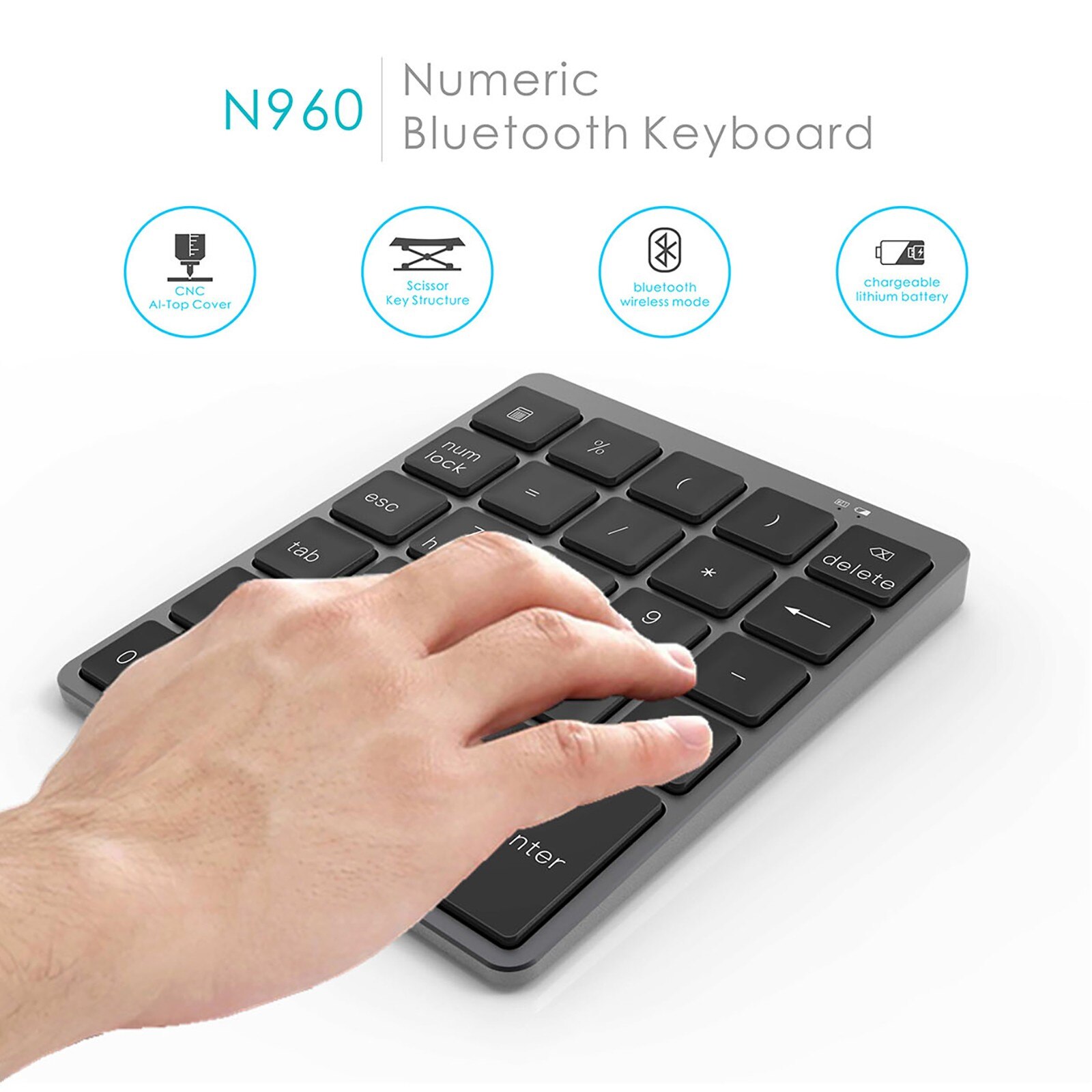Bluetooth Wireless Keyboard Numeric Keypad Rechargeable 28Key Number Pad For PC Tablet Laptop Desktop Office Numeric Keyboard