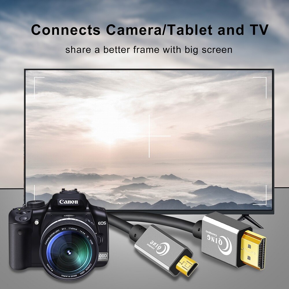 Micro hdmi til hdmi kabel 2.0 3d 4k højhastigheds fjeder micro hdmi kabel han-han adapter til gopro hd tv hero 7 kamera micro hdmi