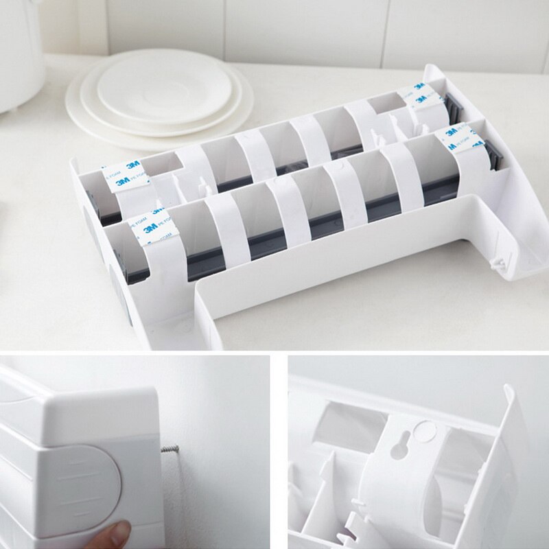 Multifunctional Storage Rack Paper Rack Kitchen Film Fresh-keeping Box 4 In 1 Wall-mounted Storage Box With Cutter Foil Rack