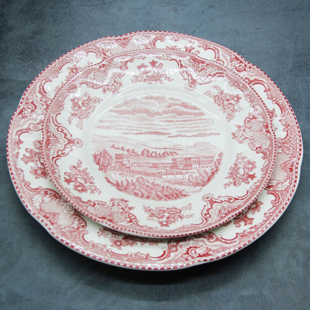 Castle pink tableware European ceramic breakfast plate beef dessert soup bowl