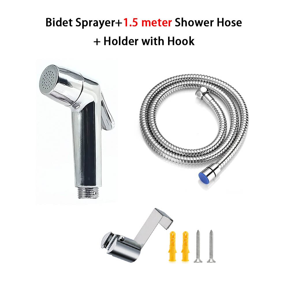 Cabezal de ducha de mano, ducha, inodoro, bidé, chorro de lavado en aerosol, Shattaf con manguera de acero inoxidable de 1,5 metros: AS AU Set